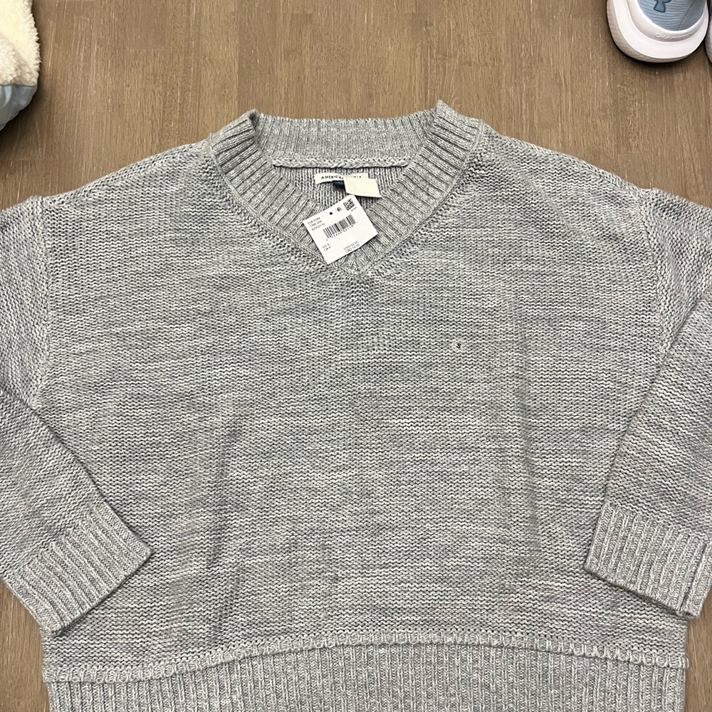 American Eagle Outfitters Gray V-Neck Sweater